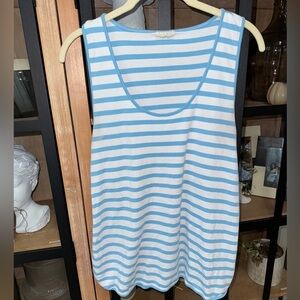 LAKE Pajamas pima cotton tank top striped sky scoop long line sleeveless top